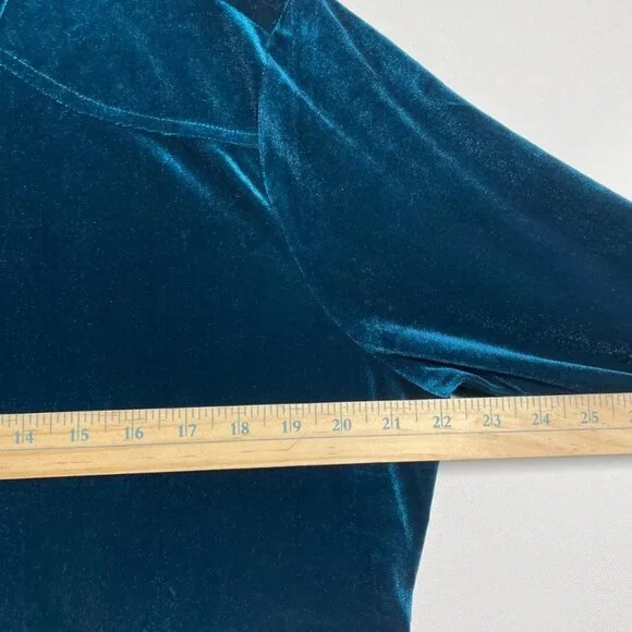 Y2K Inspired Umgee Teal Velvet Tiered Swing Babydoll Tunic Top Size L - Picture 5 of 8